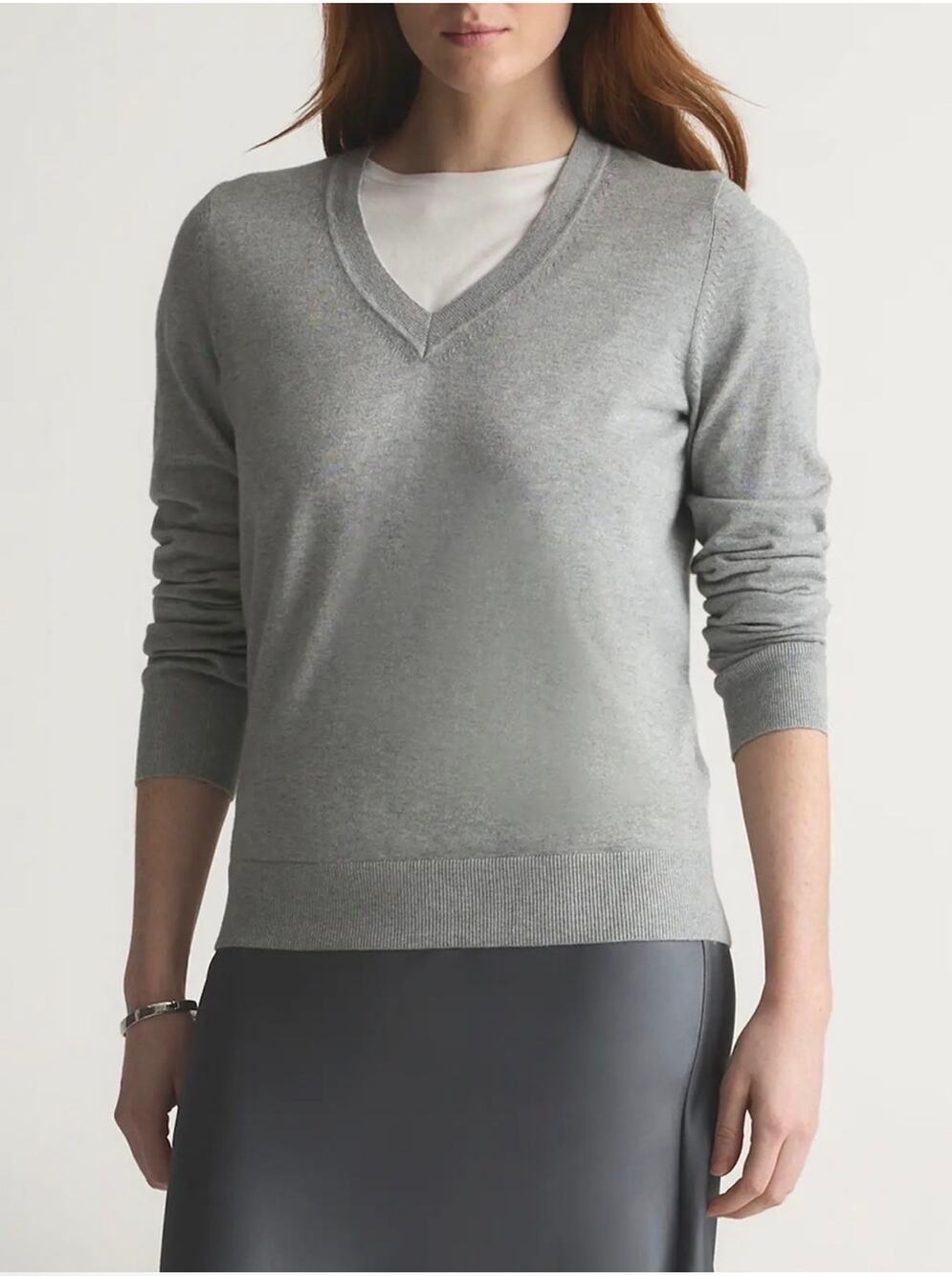 Quince Sweater Womens Large Gray Cotton Cashmere V Neck Lightweight Knit Classic